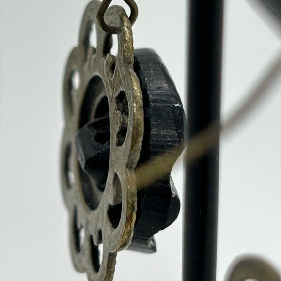 Vintage Button-Inspired Silver-Tone Dangle Earrings With Flower Design Retro - Picture 8 of 11